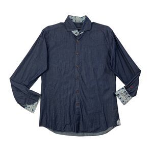 Bogosse Shirt Mens 3 Blue Long Sleeve Button Up Chambray Flip Cuff Shirttail Hem